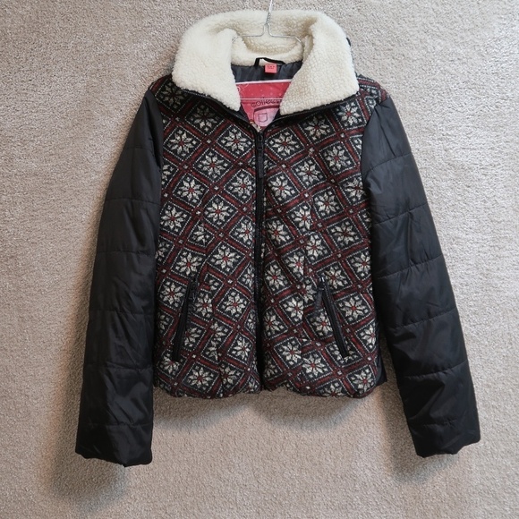 Bernardo Collection Fair Isle Winter Coat Jacket Women Medium ‎ Black Soft Shell - Picture 1 of 15